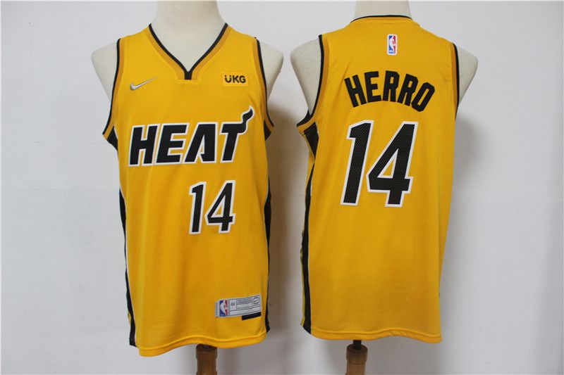 Cheap Men Miami Heat 14 Herro Yellow Game Nike 2021 NBA Jersey